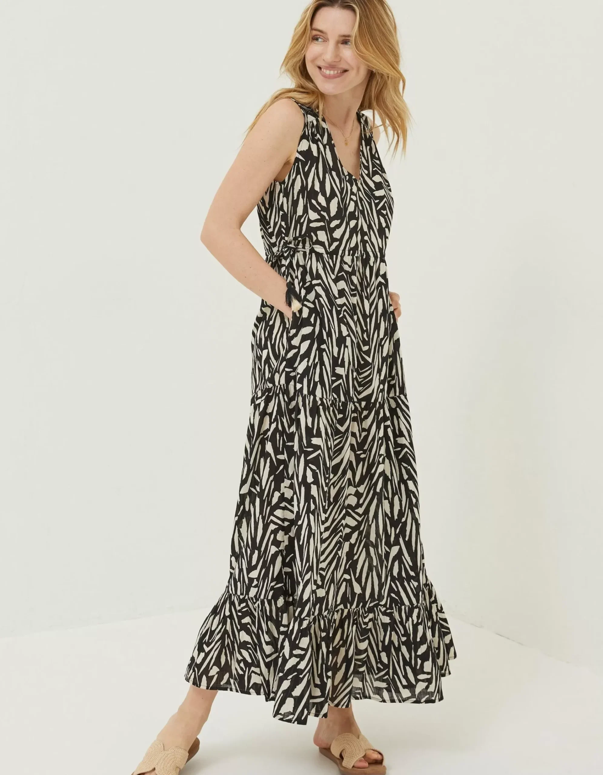 FatFace Avery Paint Stroke Midi Dress Black