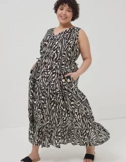 FatFace Avery Paint Stroke Midi Dress Black