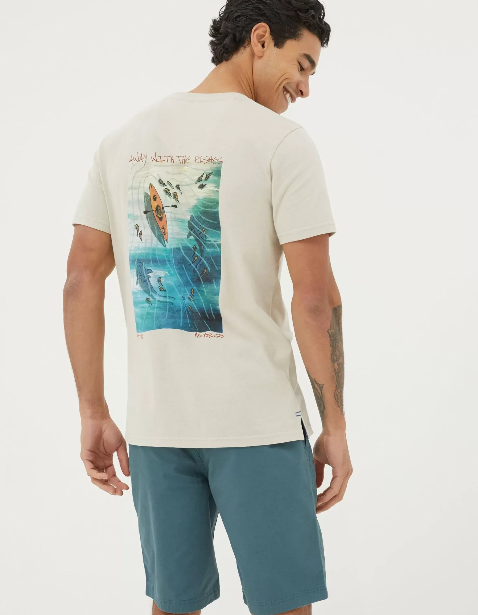 FatFace Away With The Fishes T-Shirt Washed Natural Clearance