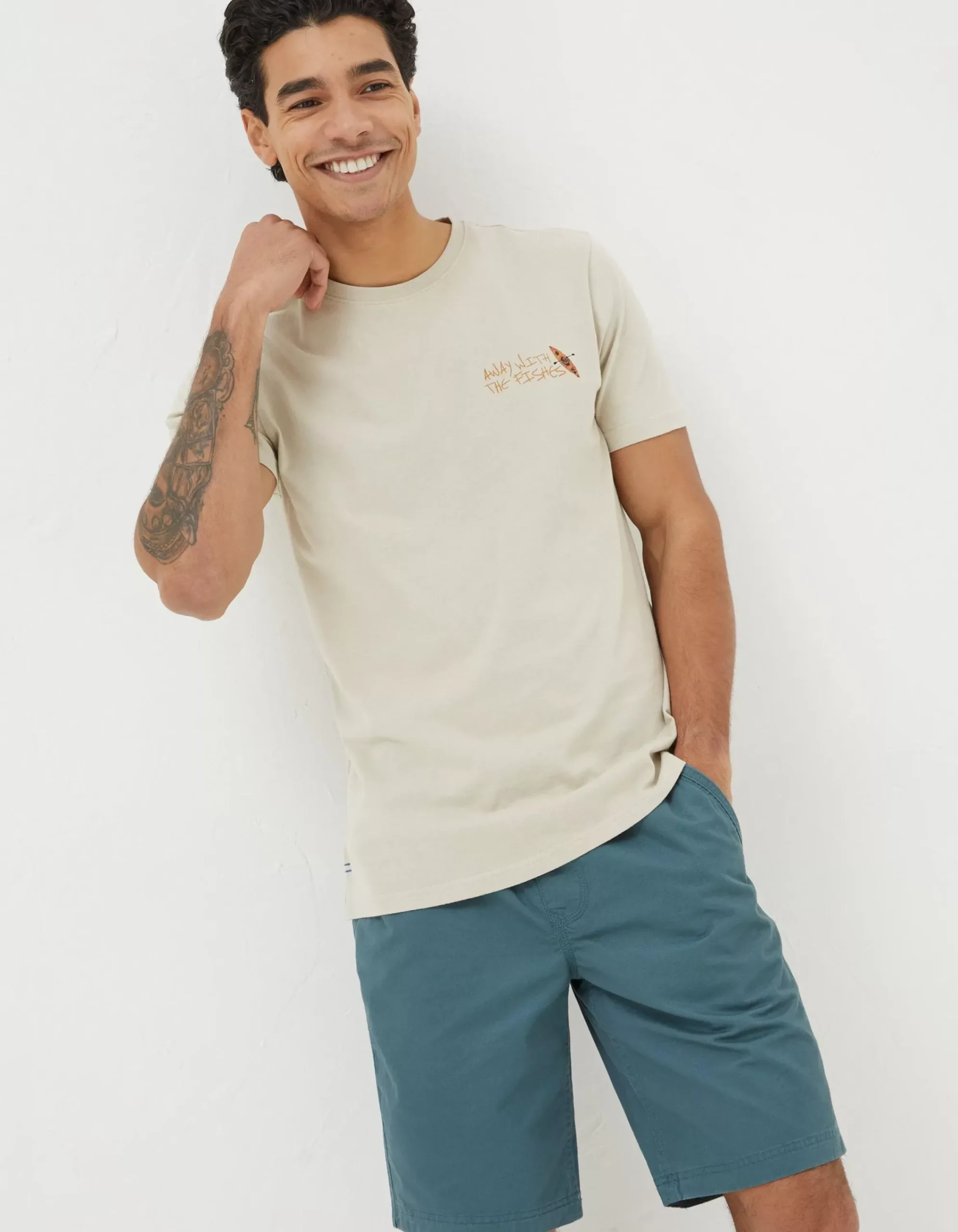 FatFace Away With The Fishes T-Shirt Washed Natural Clearance