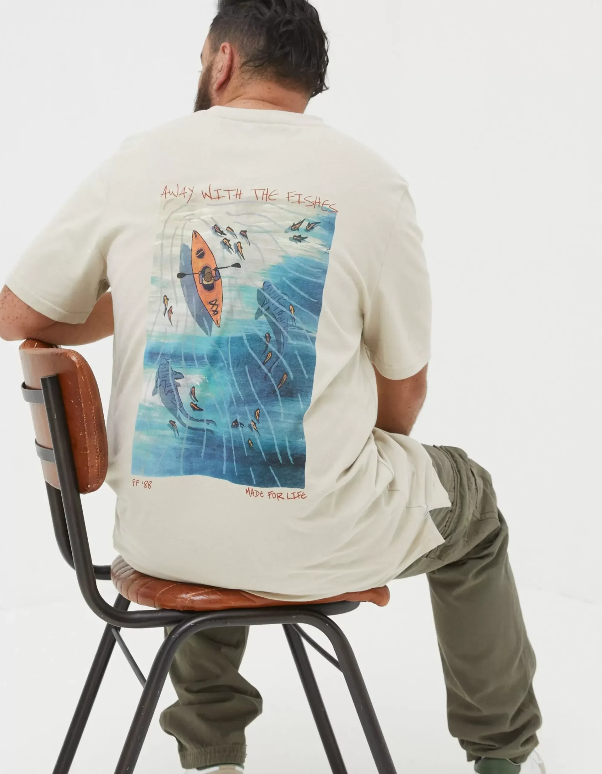 FatFace Away With The Fishes T-Shirt Washed Natural Clearance