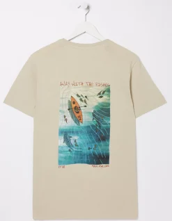 FatFace Away With The Fishes T-Shirt Washed Natural Clearance
