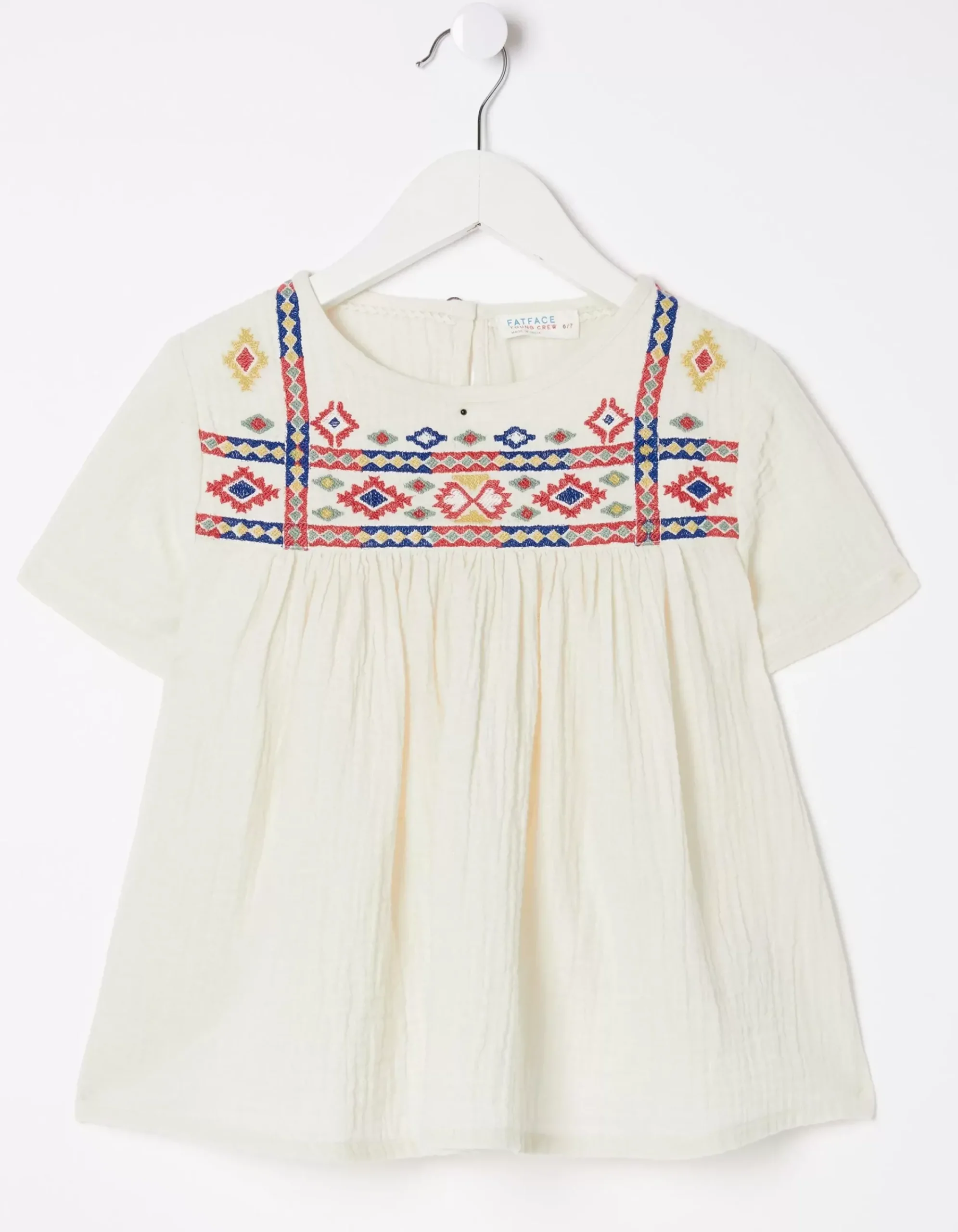 FatFace Aztec Embroidered Top Ivory New
