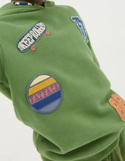 FatFace Badge Popover Hoodie Green Hot
