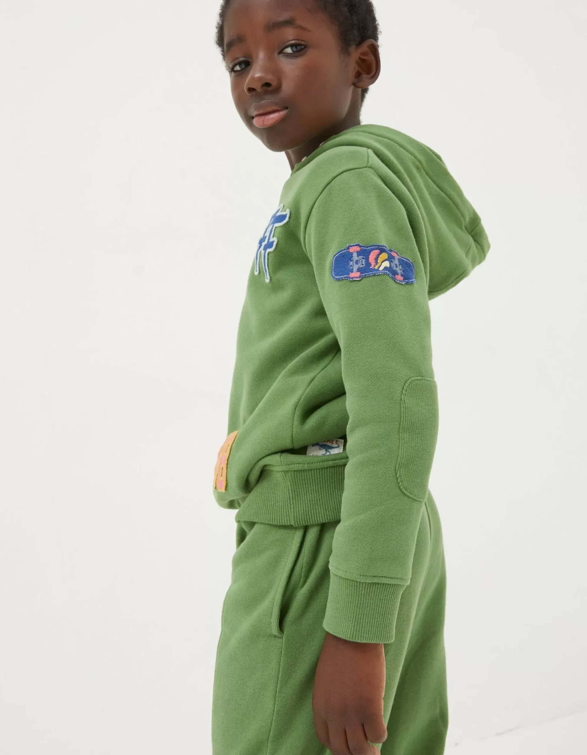 FatFace Badge Popover Hoodie Green Hot