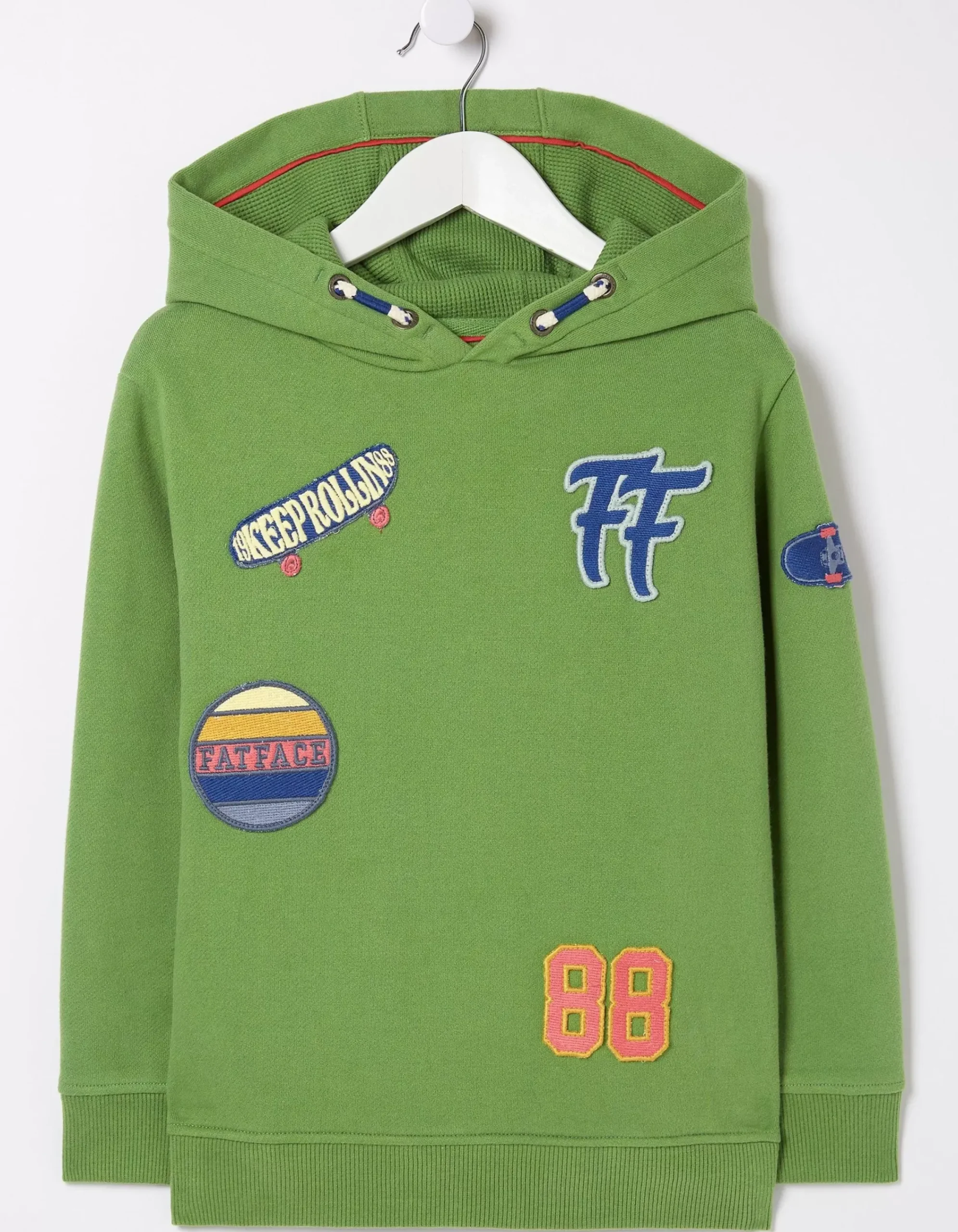 FatFace Badge Popover Hoodie Green Hot