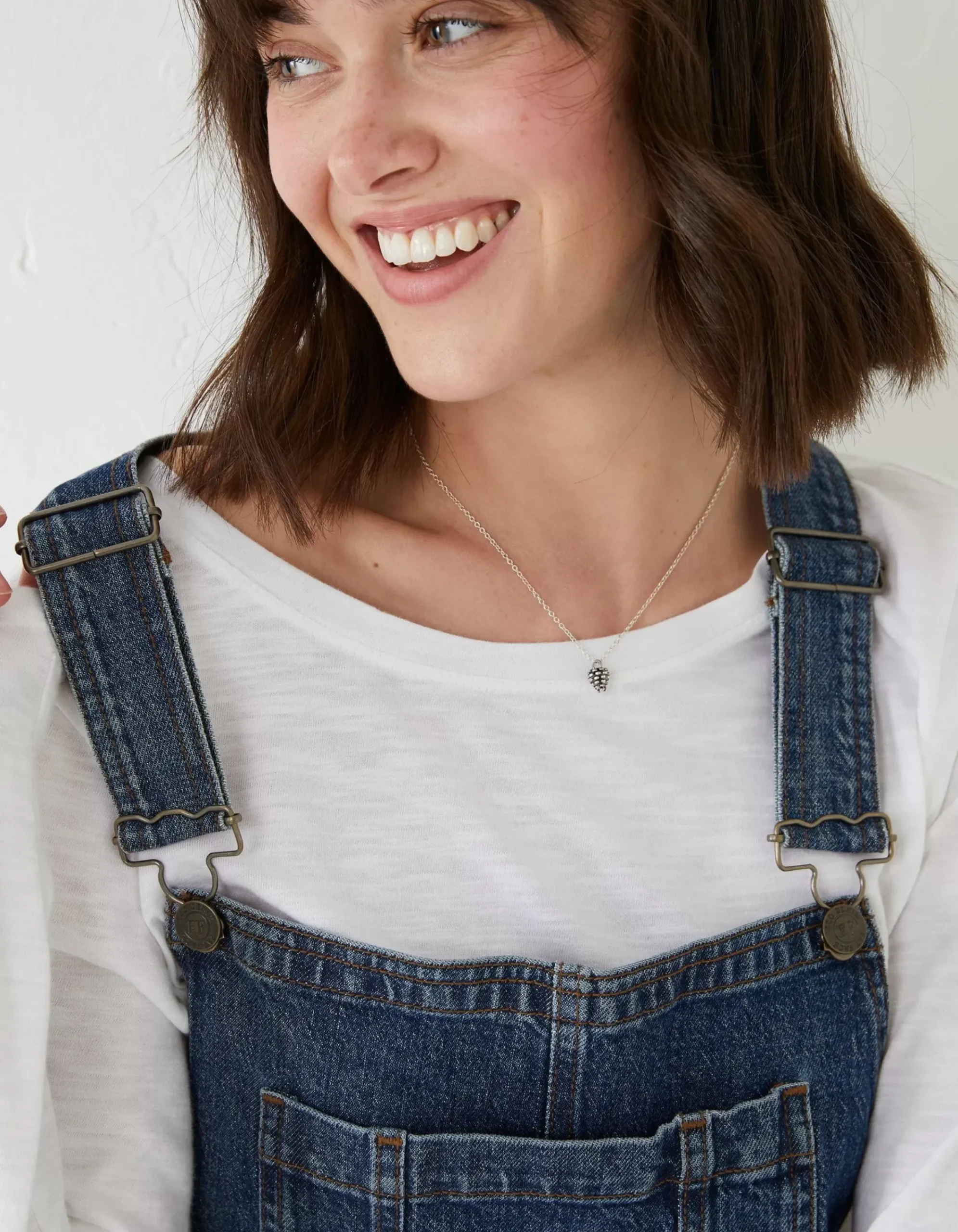 FatFace Banbury Straight Leg Denim Dungarees Mid Blue Outlet