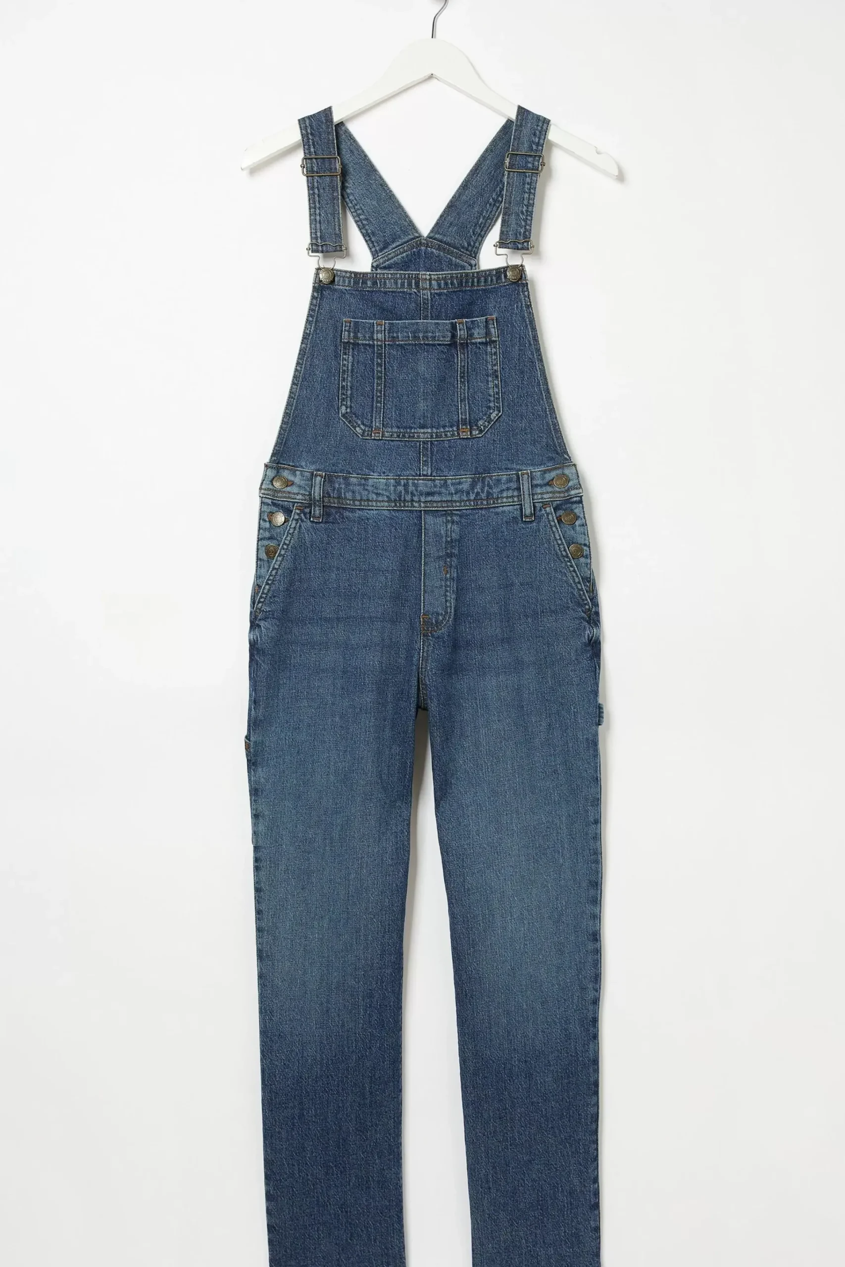 FatFace Banbury Straight Leg Denim Dungarees Mid Blue Outlet