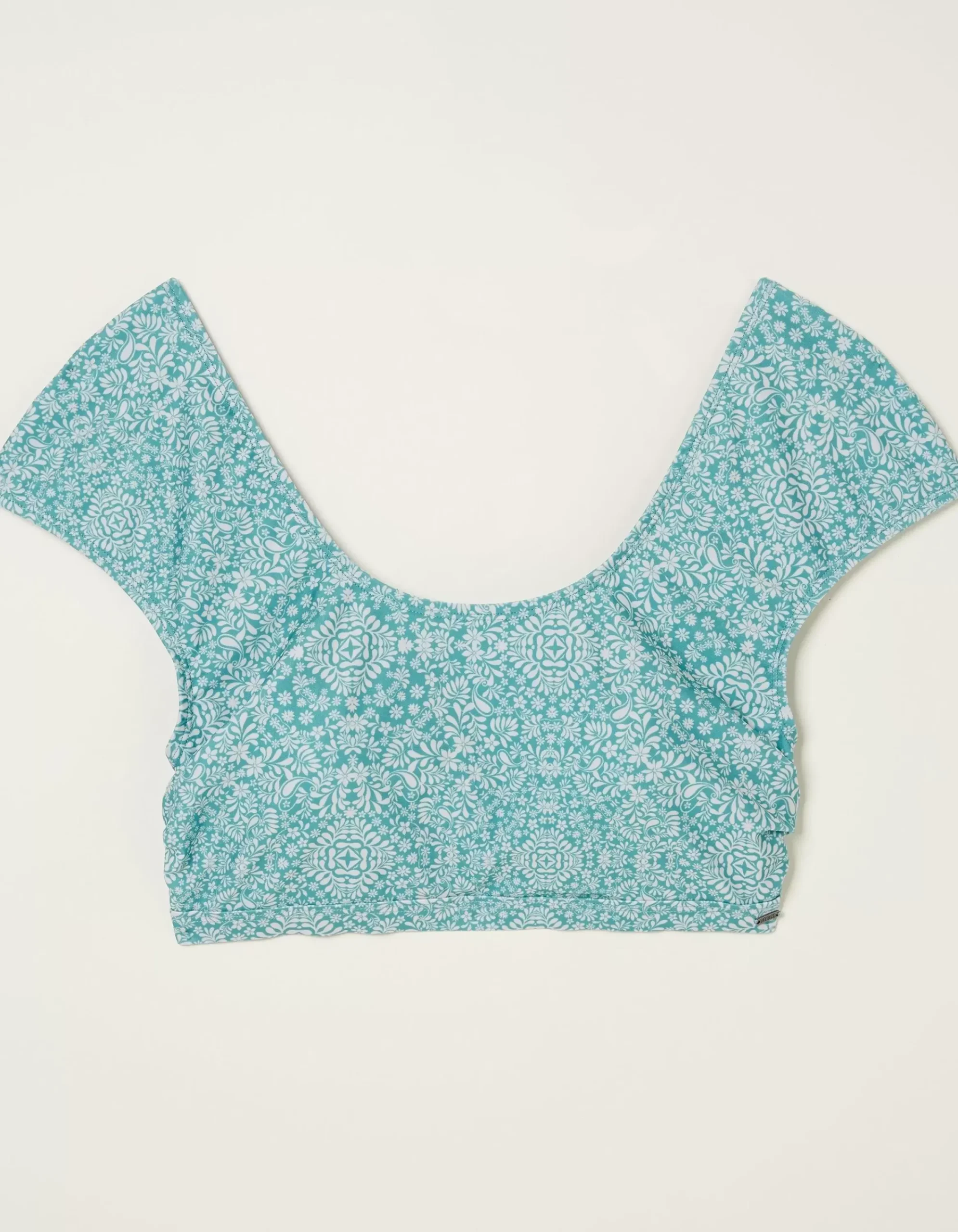 FatFace Bandana Cap Sleeve Bikini Top Turquoise Blue Hot