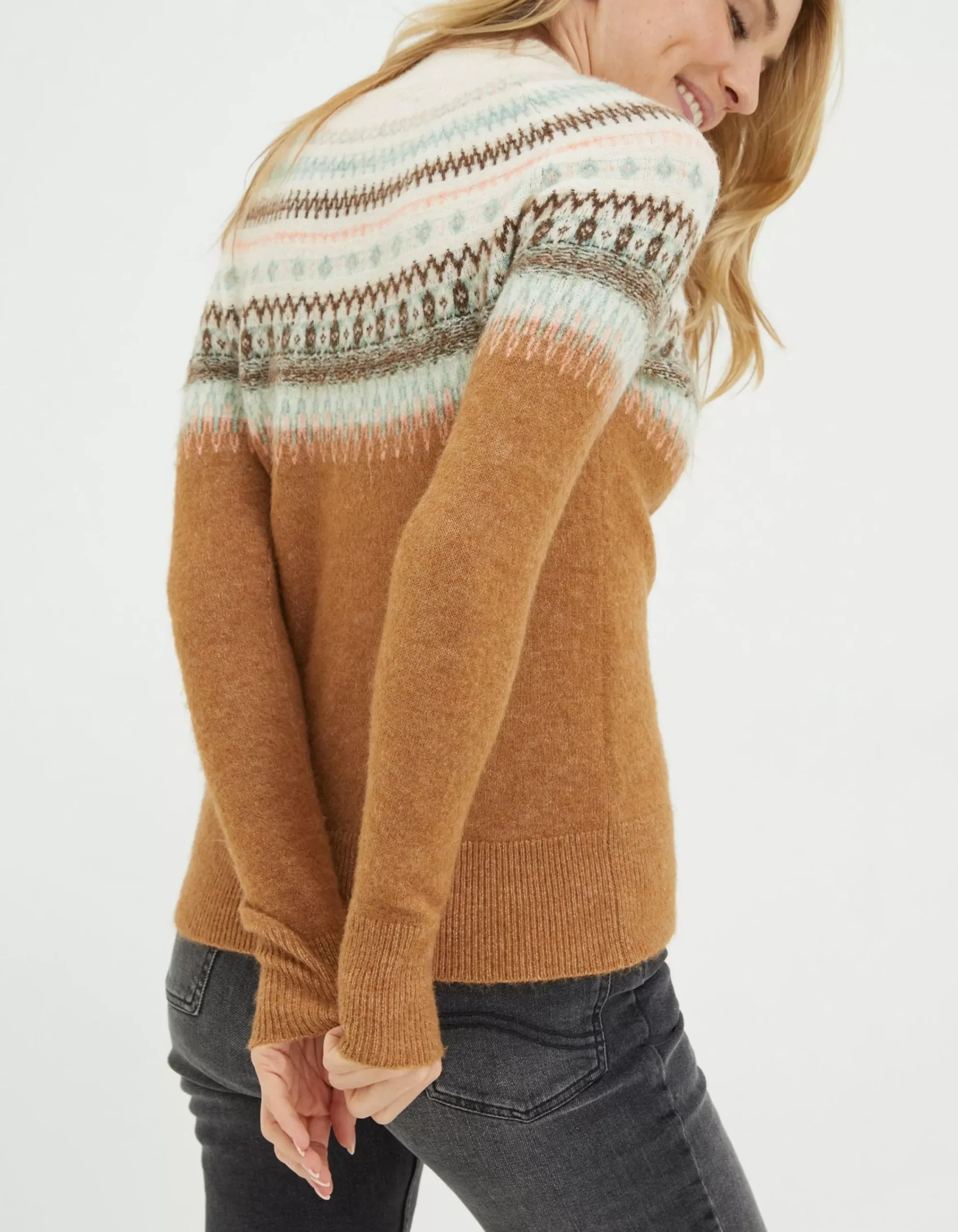 FatFace Bea Yoke Fairisle Jumper Brown Sale