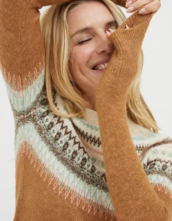 FatFace Bea Yoke Fairisle Jumper Brown Sale