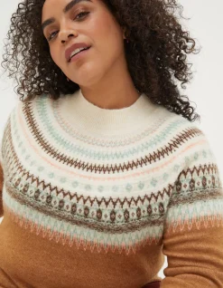 FatFace Bea Yoke Fairisle Jumper Brown Sale
