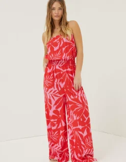 FatFace Beach Wear Bennie Ikat Jumpsuit Bright Red Clearance