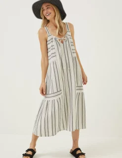 FatFace Beach Wear Tulum Stripe Midi Dress Ivory Clearance