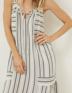 FatFace Beach Wear Tulum Stripe Midi Dress Ivory Clearance