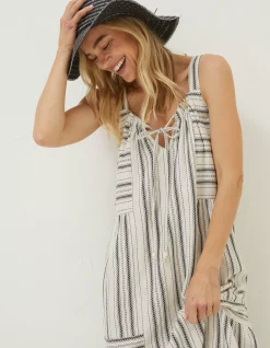 FatFace Beach Wear Tulum Stripe Midi Dress Ivory Clearance