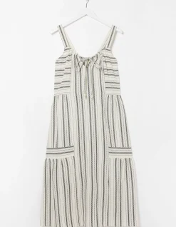 FatFace Beach Wear Tulum Stripe Midi Dress Ivory Clearance