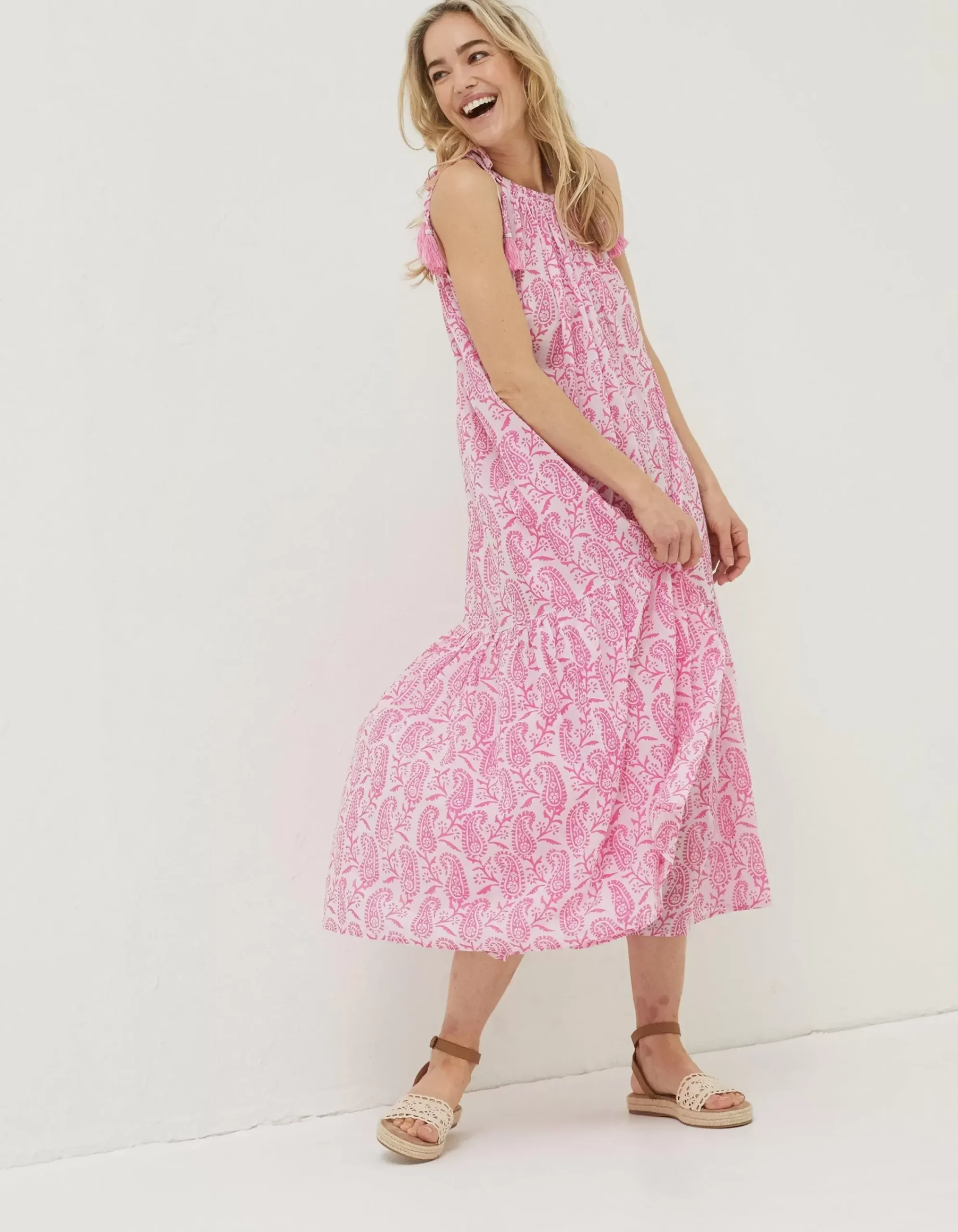 FatFace Beachwear Ayanna Paisley Midi Dress Bright Pink Best