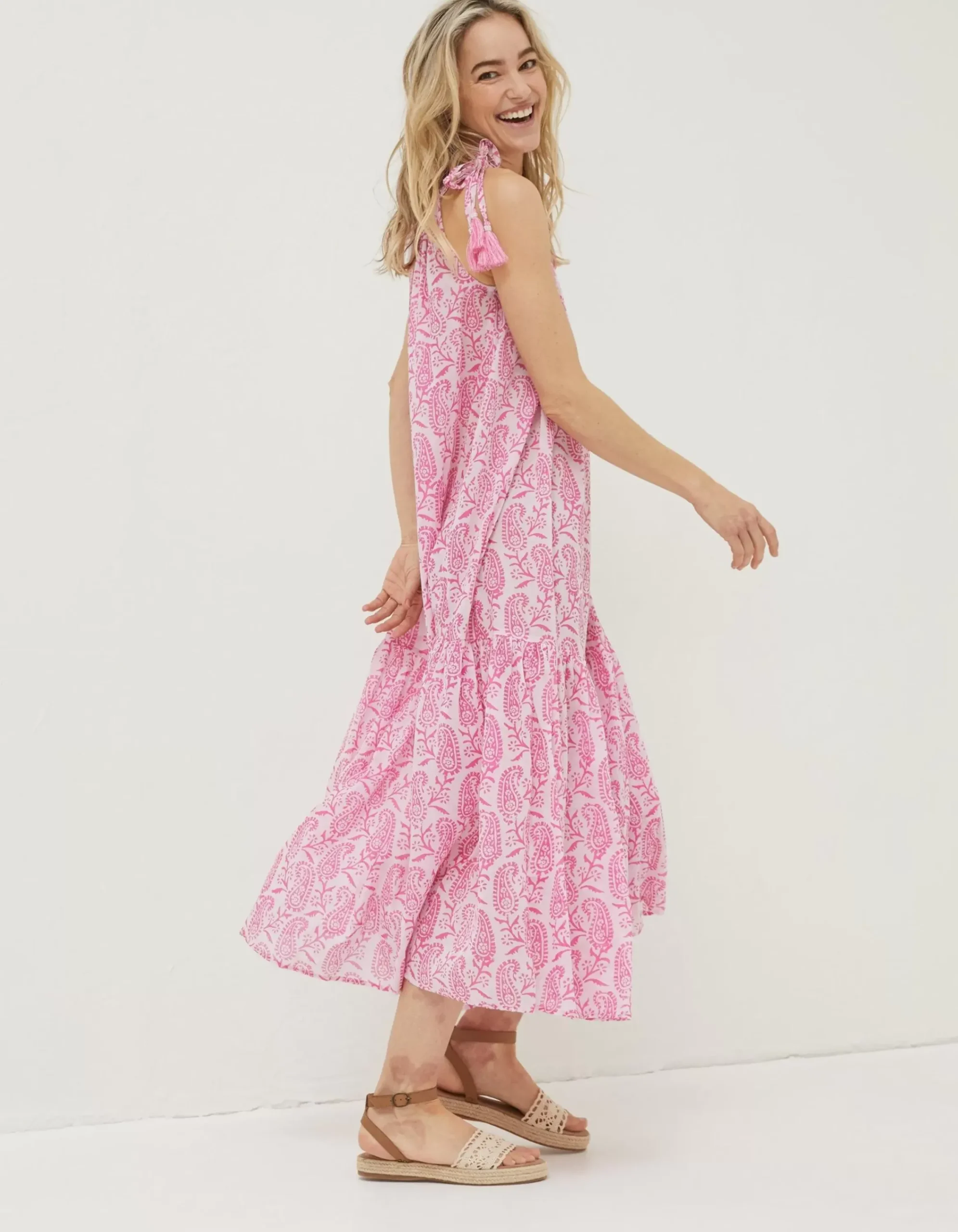 FatFace Beachwear Ayanna Paisley Midi Dress Bright Pink Best