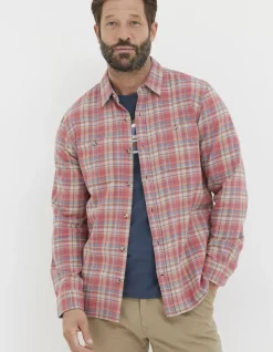 FatFace Beaulieu Check Shirt Coral Pink Discount