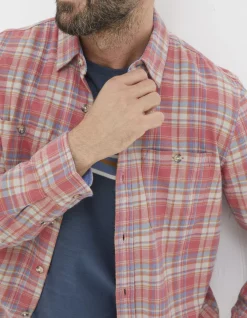 FatFace Beaulieu Check Shirt Coral Pink Discount