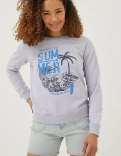 FatFace Becky Summer Graphic Crew Sweatshirt Lilac New