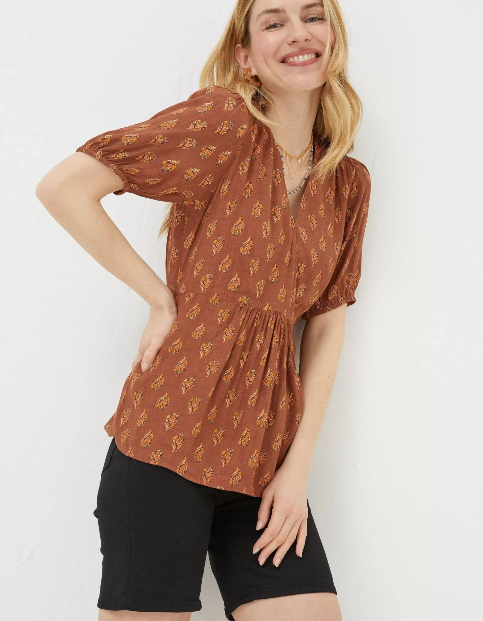 FatFace Bella Woodblock Blouse Tan Hot