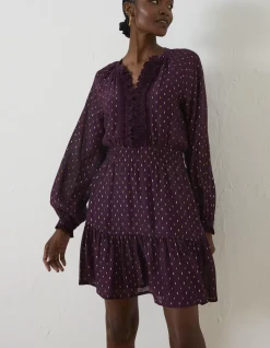 FatFace Belle Metallic Dress Plum New