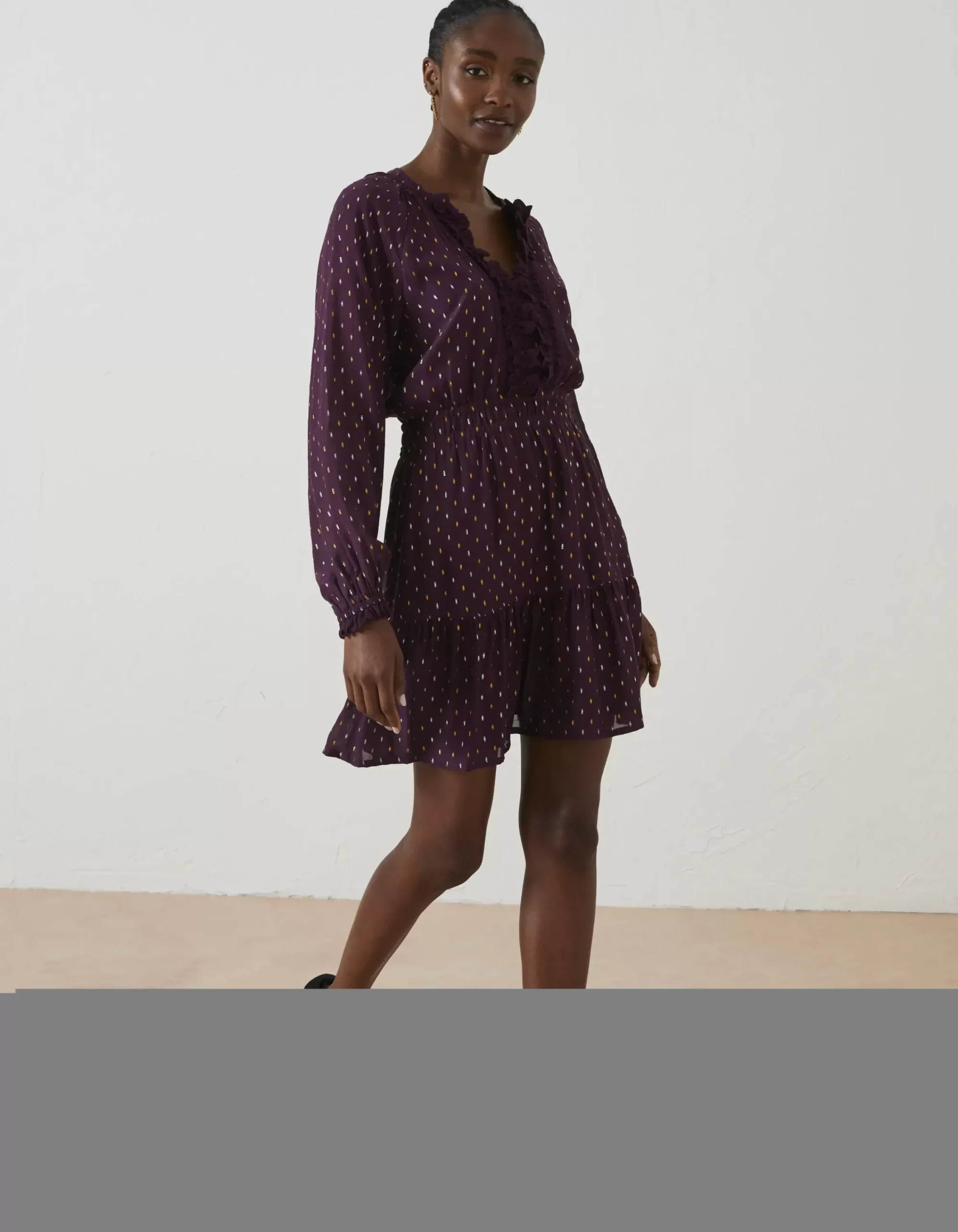 FatFace Belle Metallic Dress Plum New
