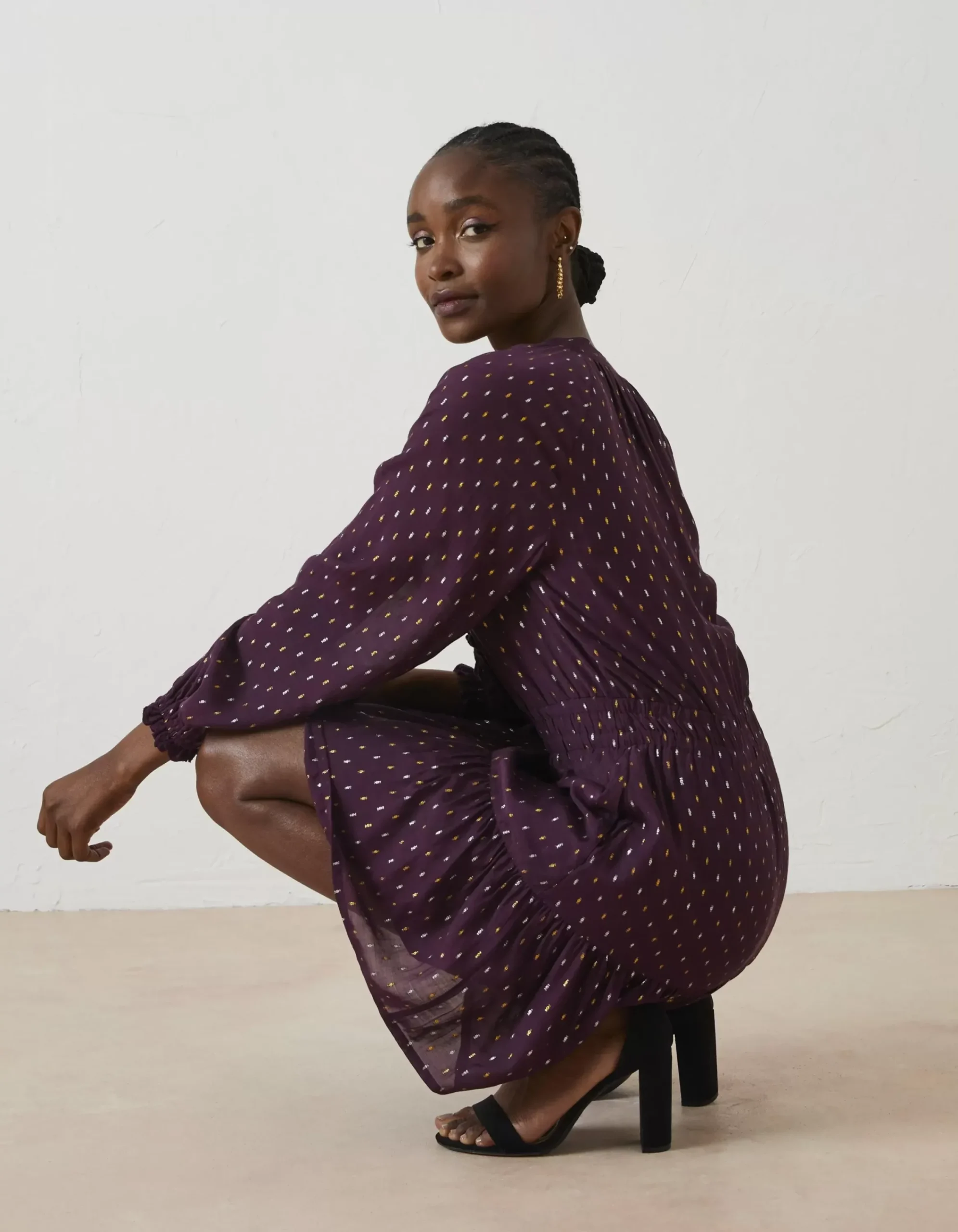 FatFace Belle Metallic Dress Plum New