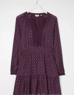 FatFace Belle Metallic Dress Plum New