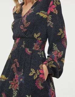 FatFace Bennie Floral Midi Dress Black Hot