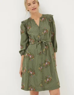 FatFace Bernie Embroidered Shirt Dress Light Olive