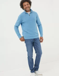 FatFace Berwick Washed Half Neck Washed Blue
