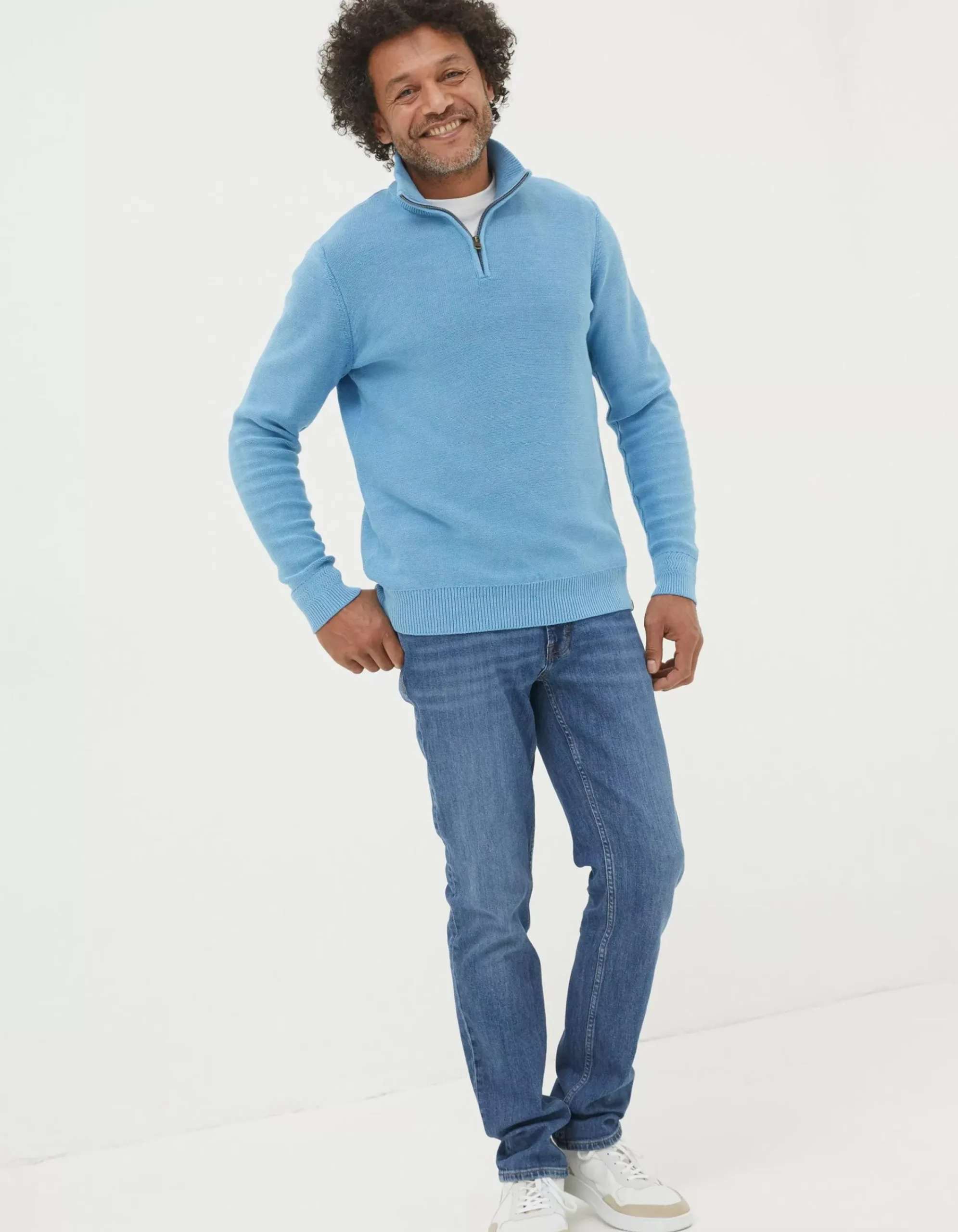 FatFace Berwick Washed Half Neck Washed Blue