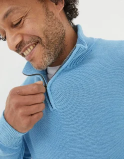 FatFace Berwick Washed Half Neck Washed Blue