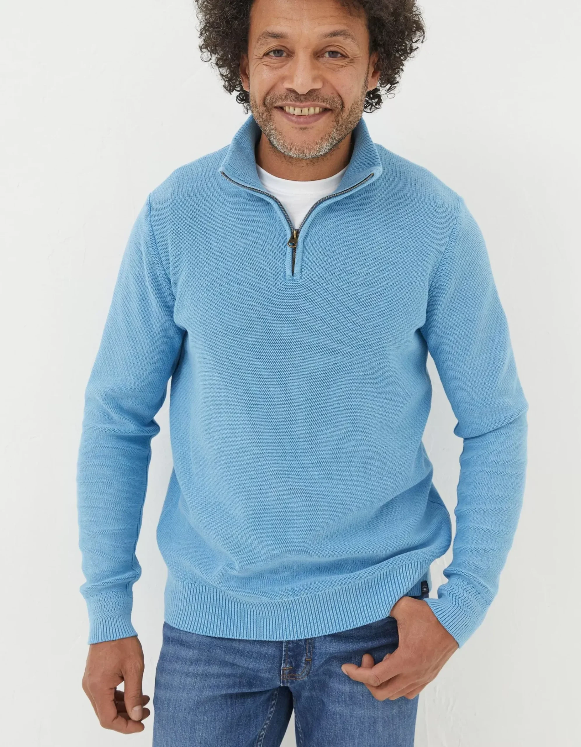 FatFace Berwick Washed Half Neck Washed Blue