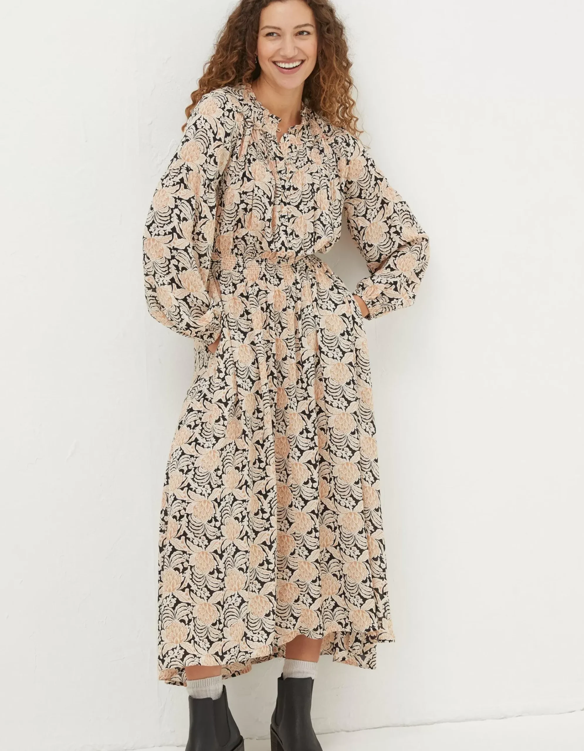 FatFace Beth Damask Floral Maxi Dress Black New