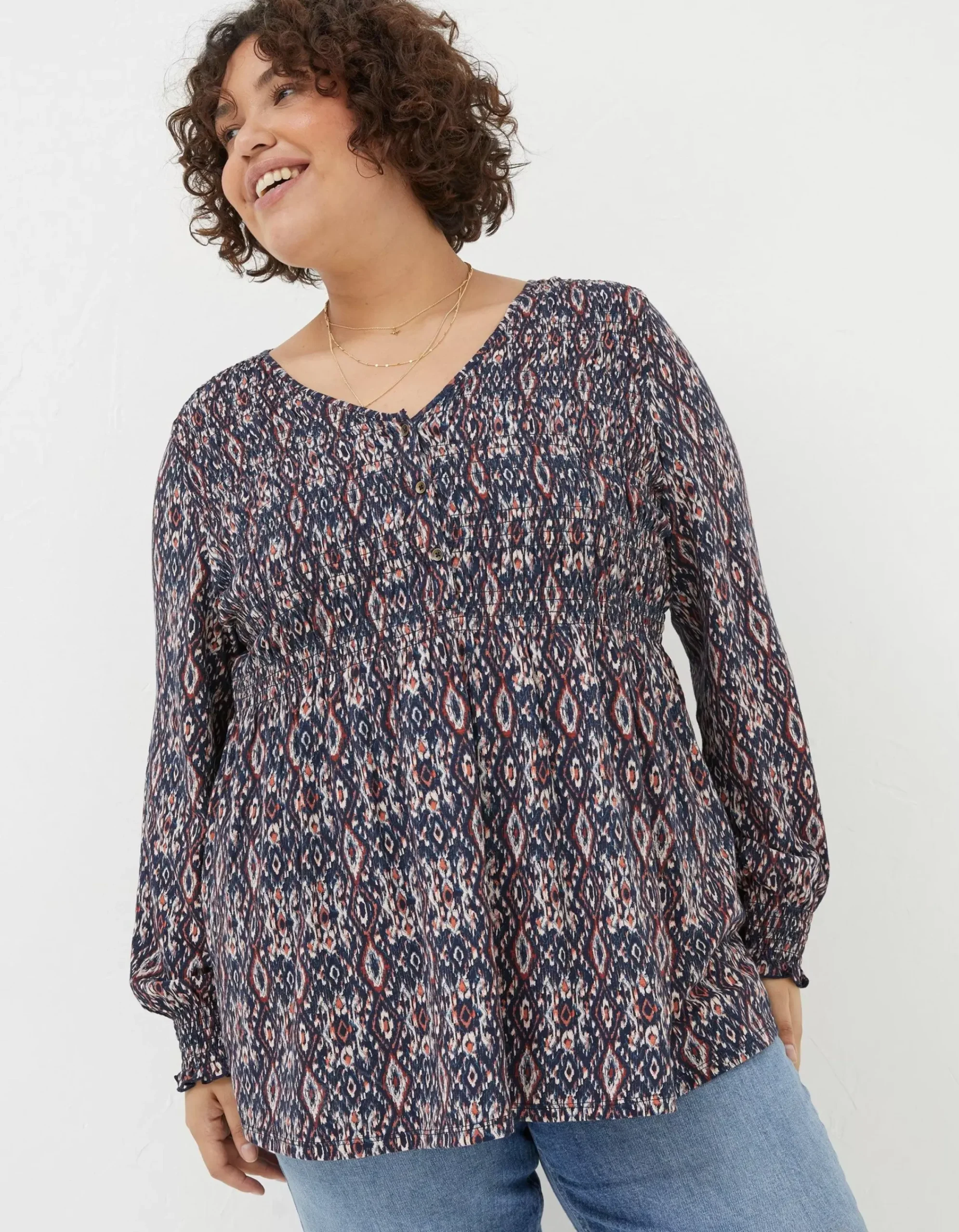 FatFace Beth Ikat Geo Tunic Chestnut Brown Sale