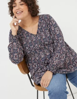 FatFace Beth Ikat Geo Tunic Chestnut Brown Sale