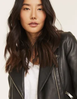 FatFace Bethany Biker Leather Jacket Black Outlet