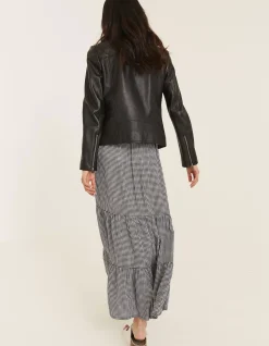 FatFace Bethany Biker Leather Jacket Black Outlet