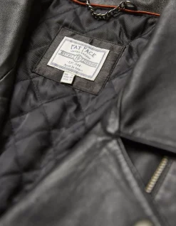 FatFace Bethany Biker Leather Jacket Black Outlet