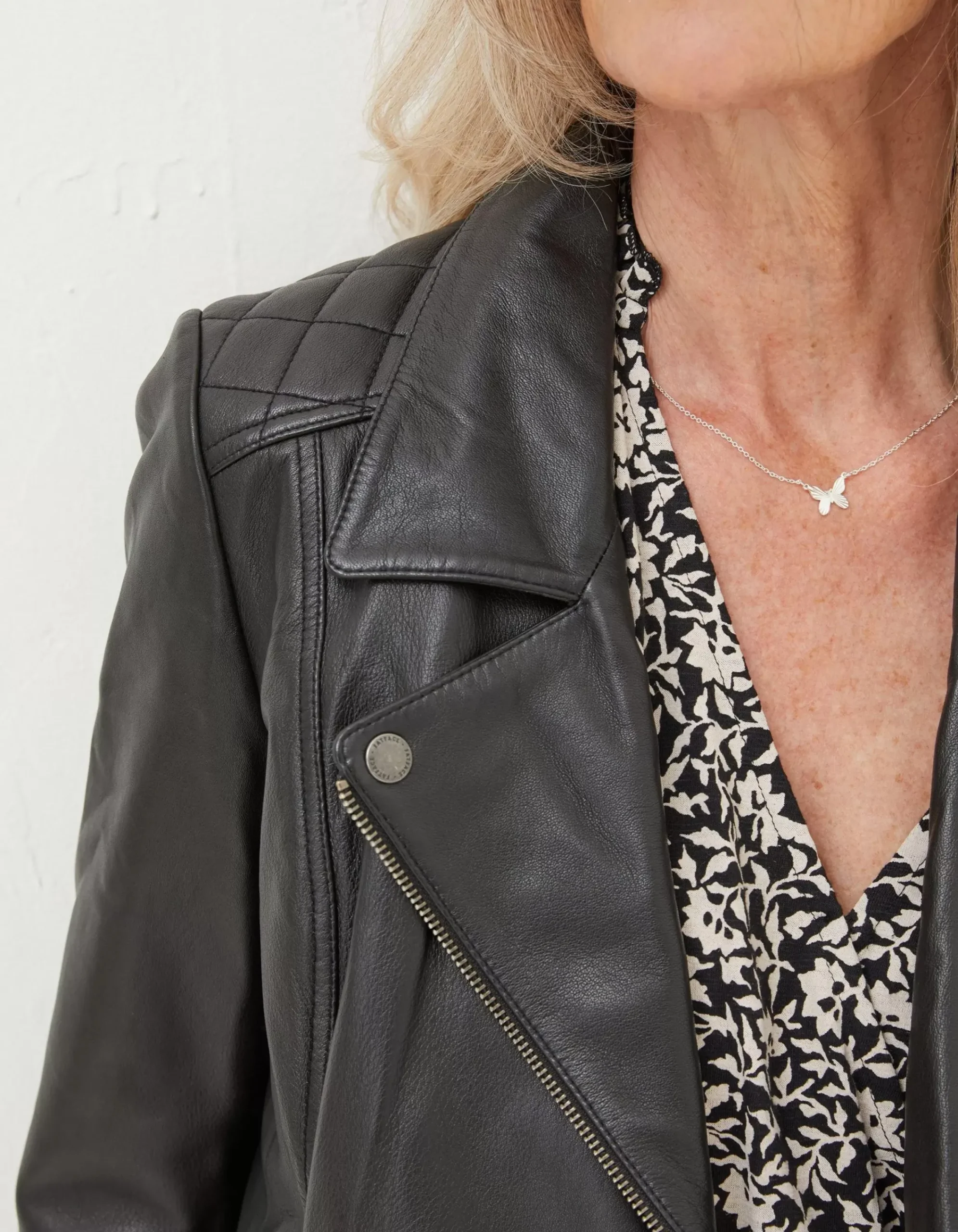 FatFace Bethany Quilted Biker Jacket Black Hot