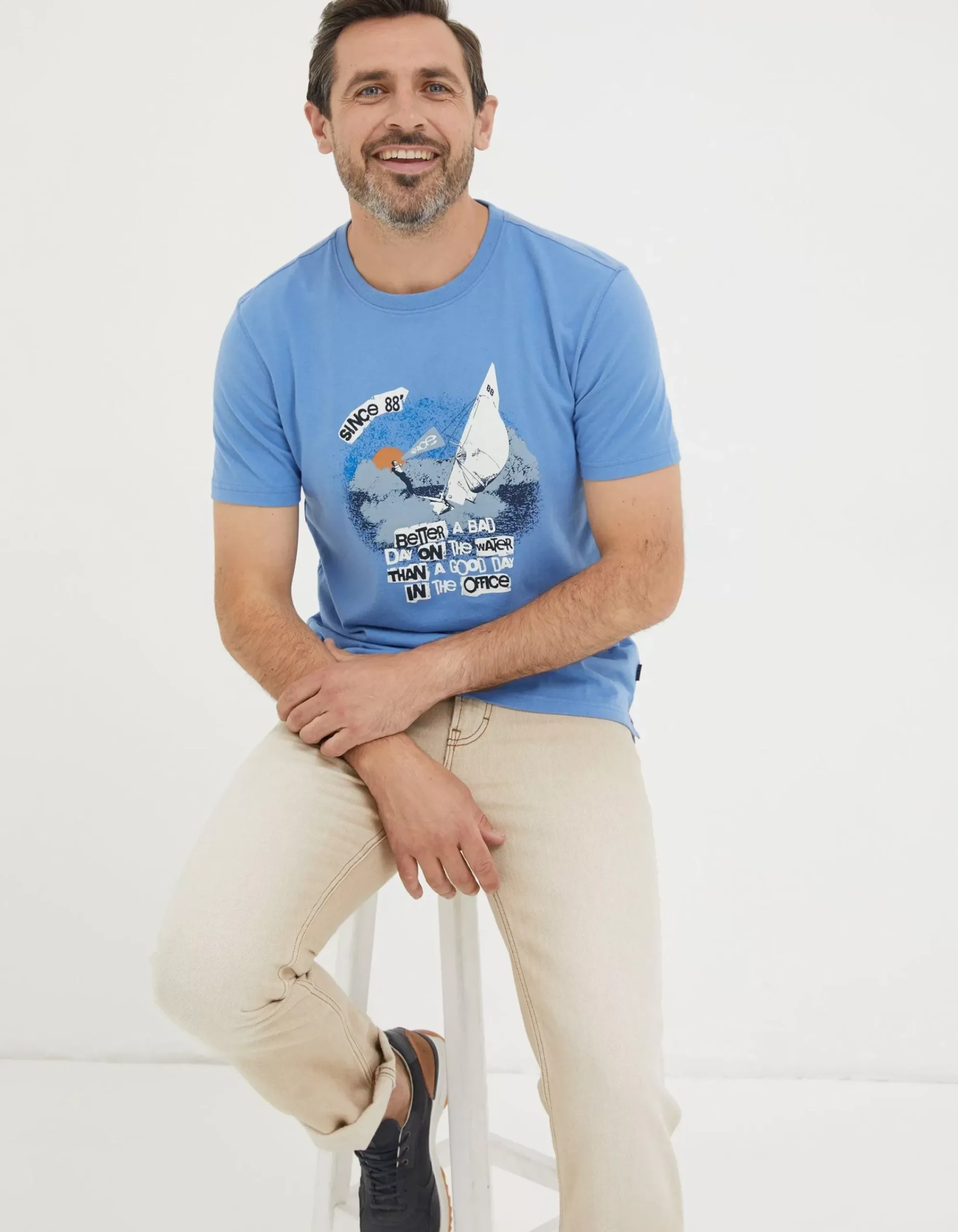 FatFace Better A Bad Day Sail T Shirt Blue Hot