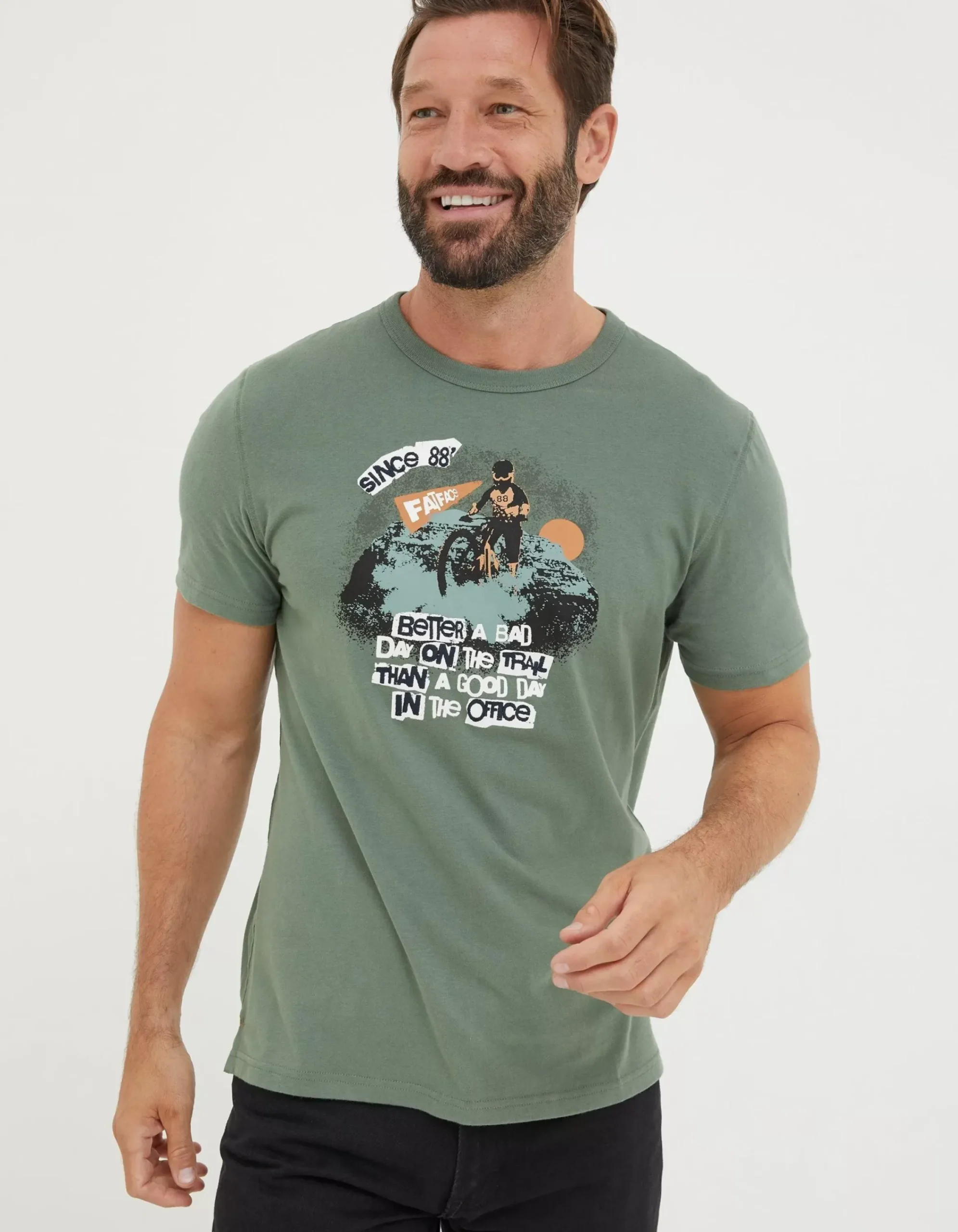 FatFace Better A Bad Day Trail T Shirt Green