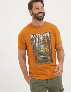 FatFace Better Outdoors Graphic T Shirt Vintage Gold Clearance