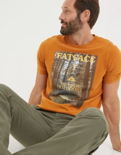 FatFace Better Outdoors Graphic T Shirt Vintage Gold Clearance