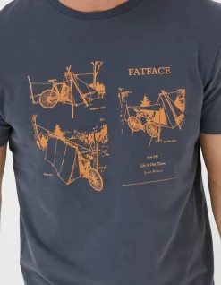 FatFace Bike In Tents T-Shirt Washed Black Clearance