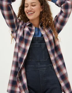 FatFace Billie Longline Check Shirt Navy Discount